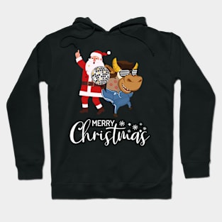 Merry Xmas & Happy New Year 2021 Zodiac Animal Ox - Funny Ox In Retro Sunglasses With Dancing Santa  Disco Dancers Cool Christmas Gift Hoodie